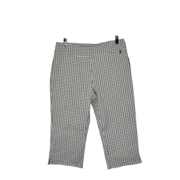 Tommy Hilfiger Womens Plaid Capri Pants White Brown Size 14 Career Work - Picture 1 of 6